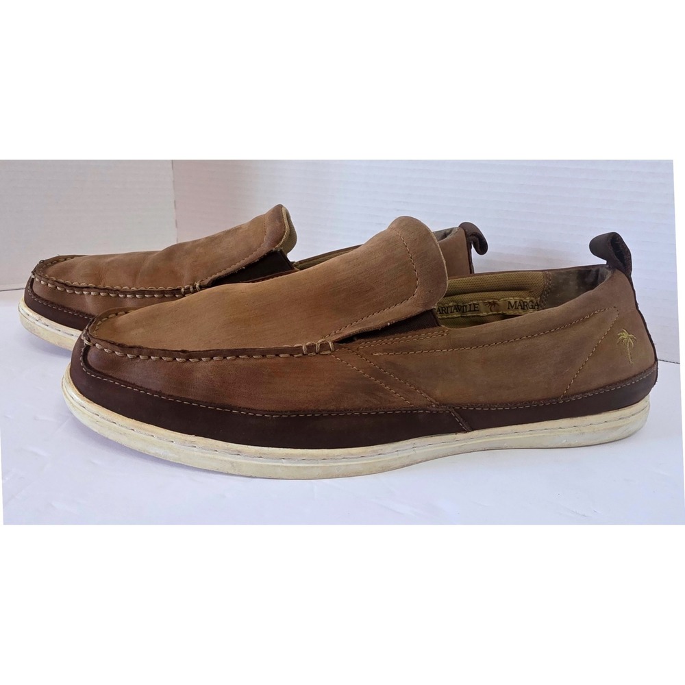 Margaritaville 'Cabana' Brown Leather Slip On Moc Toe Loafers Casual SZ 13